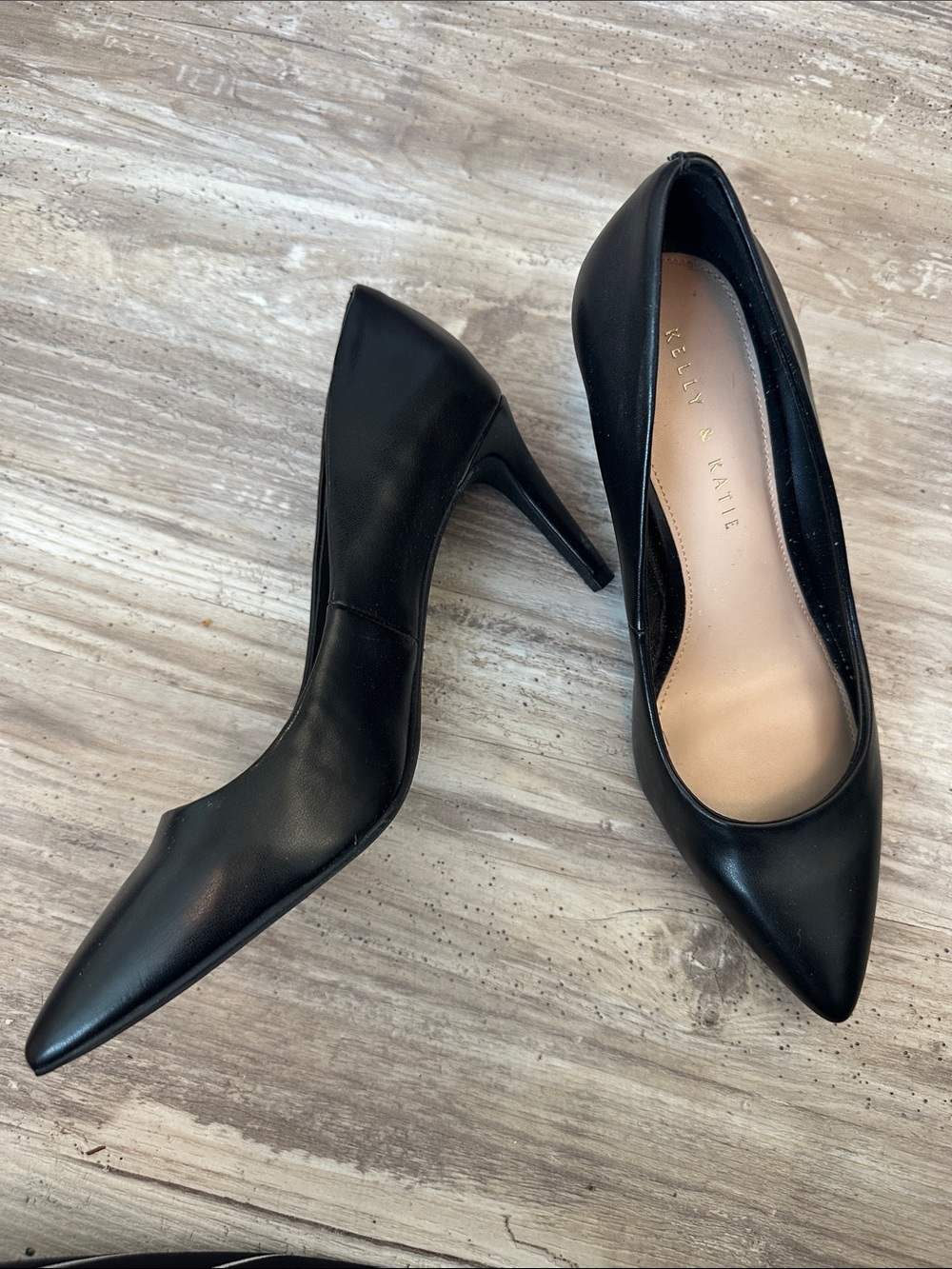 Kelly & Katie Black Pointed-Toe Stiletto Pumps Leather Classic 8M